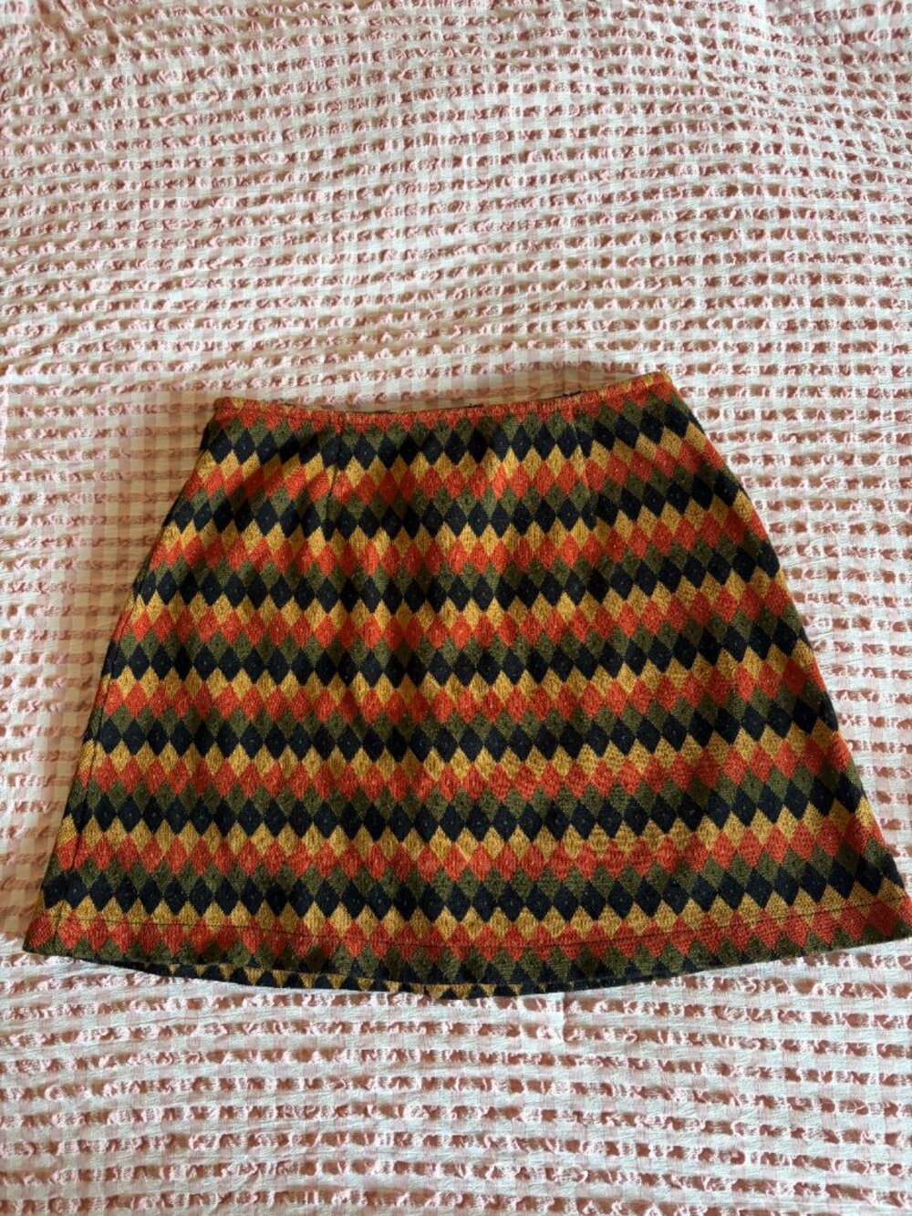 Vintage 90s Preppy Argyle Knit Mini Skirt Express Tricot Funky Fall